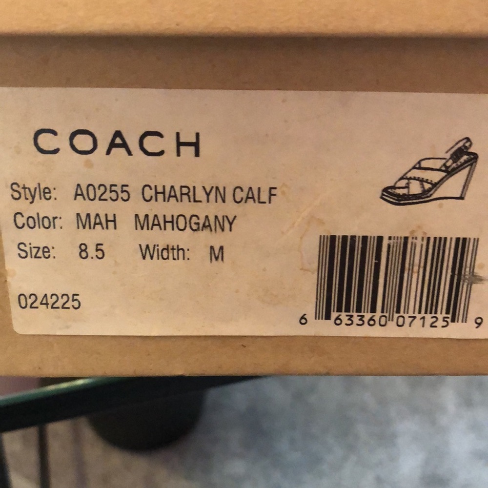 Coach Brown Leather Crisscross Wedge Sandals - Picture 6 of 6